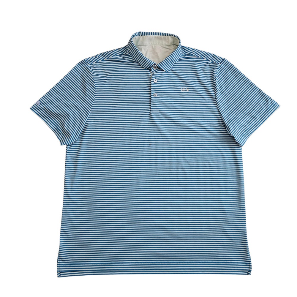 Good Good (Mens XL) Golf Polo Shirt Striped Blue White Performance Stretch‎